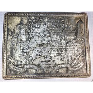 Vintage German Tin Silver Biscuit Box Horse & Rider Historical